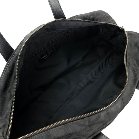 CHANEL Handbag New Line No. 6 Coco Mark Jacquard Nylon Leather Black Women's - Picture 5 of 11